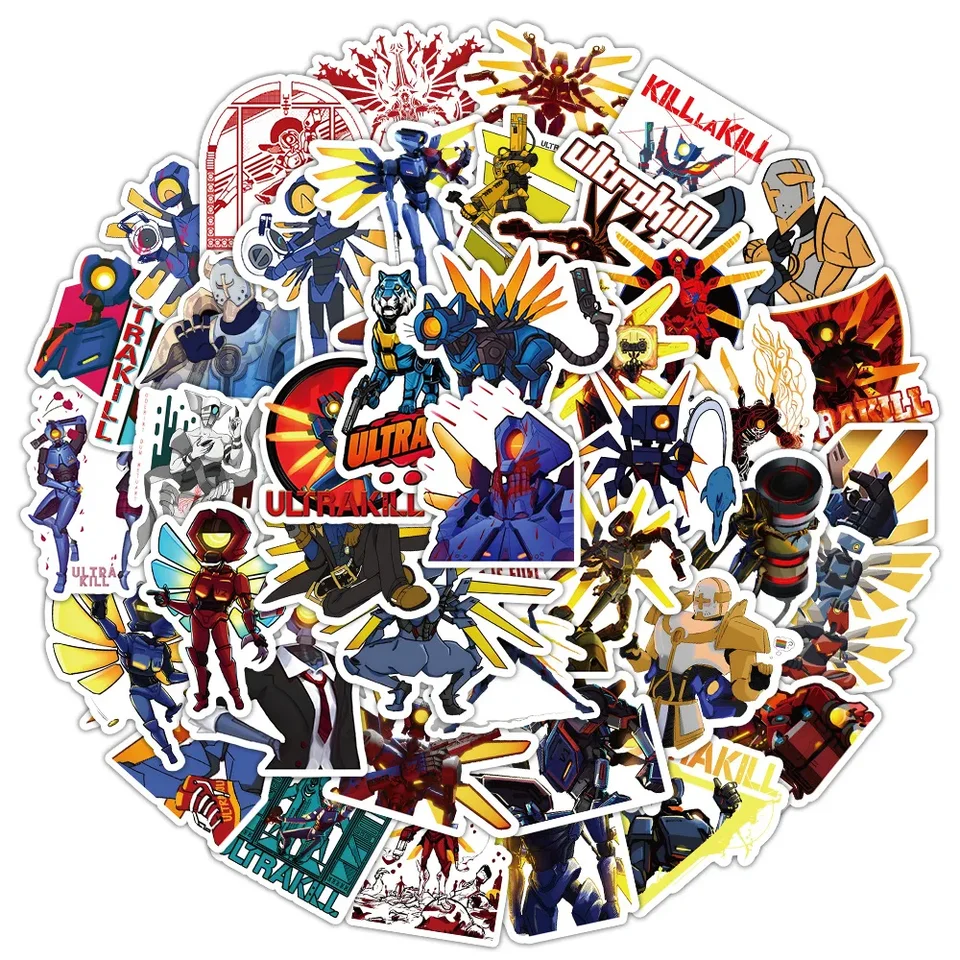 10/53ks karikatúra Game Ultrakill Sticker Vodotesná nálepka Personalizovaná dekorácia Ručná nálepka na skateboardovú prilbu