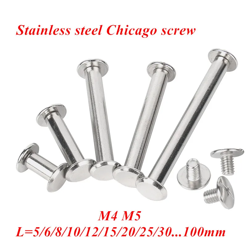 10/5ks M4 M5*4-30 mm nehrdzavejúca oceľ Sex Snap Nivet Nivet Chicago skrutkovacia kniha Blnding Post Screts