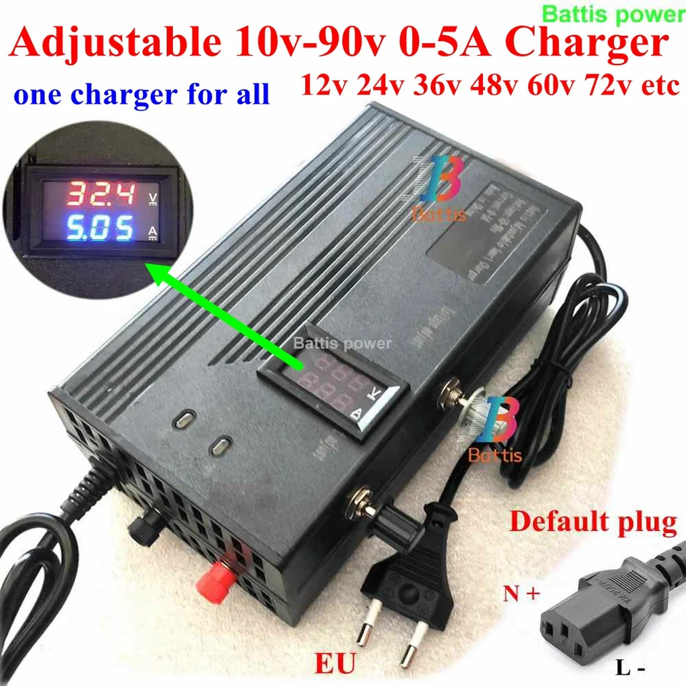 10-90V 0-5A Úprava 48V 36V 42V 60V 72V 5A 37,8V 29.2V 25,2V 16,8V 12V 14.6 V nabíjačka pre LTO Litium LifePo4 Batéria batérie cc cv cv cv cv