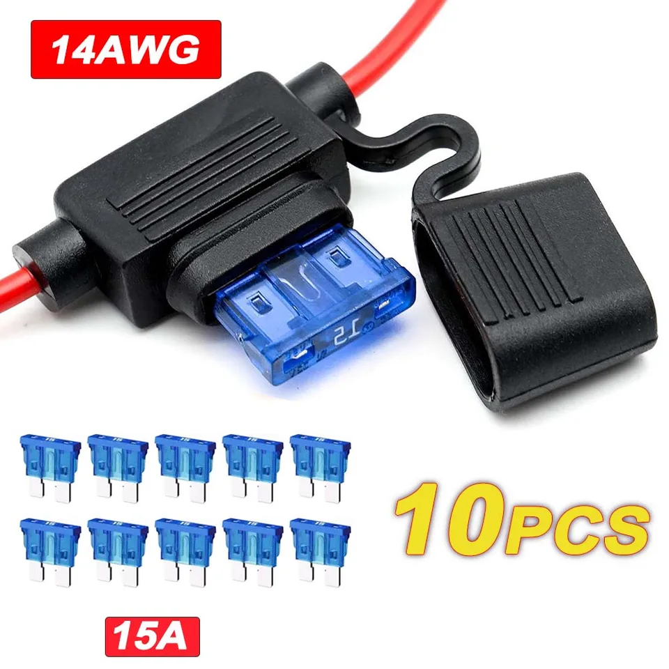 10 balenie 14 AWG Vodotesný inline držiak poistky-12V-DC ATC/ATO 14 Držiak na fusibles fusibles s poistkou čepele 15A pre motocykel automobilov