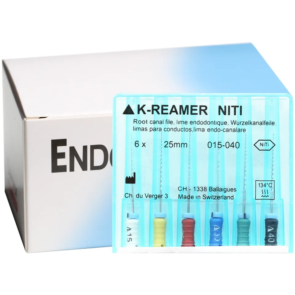 10 balíčkov/rámček 21/25 mm zubný reamerový súbor NITI Flexibilný endo koreňový kanál R ruky používať endodontický nikel titánový zubný lekár