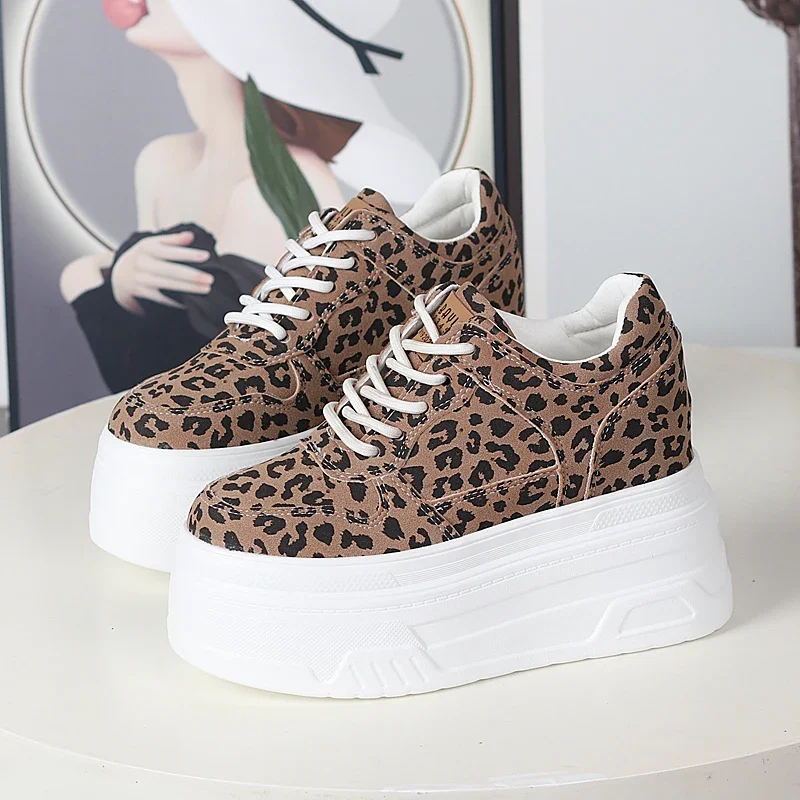 10 cm 12cm leopard tlač Priedušné letné chunky tenisky Platforma topánky Dámske tenisky módne klinové ženy Casual Vulcanize