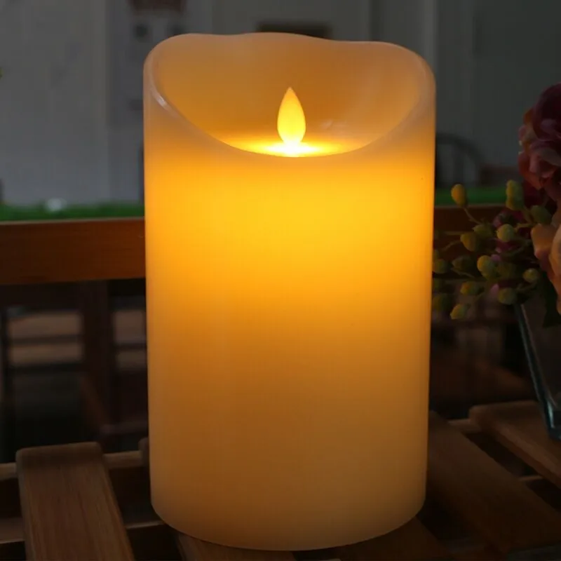 10 cm (Dia.) Bezplatný stĺp LED parafínové sviečky na diaľkovo ovládané diaľkové knôt Svadba vianočných večierkov Amber-H15/20/25 cm voliteľné