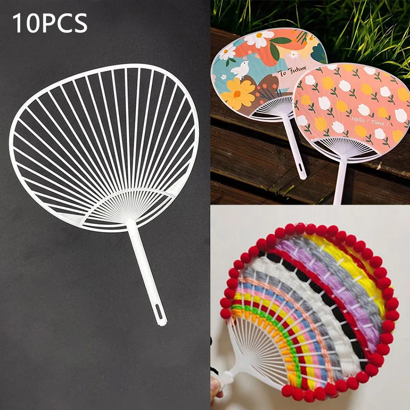 10-dielna biela plastová kreatívna odolná japonská fanúšikka Uchiwa DIY Kit Fan Fan Fan