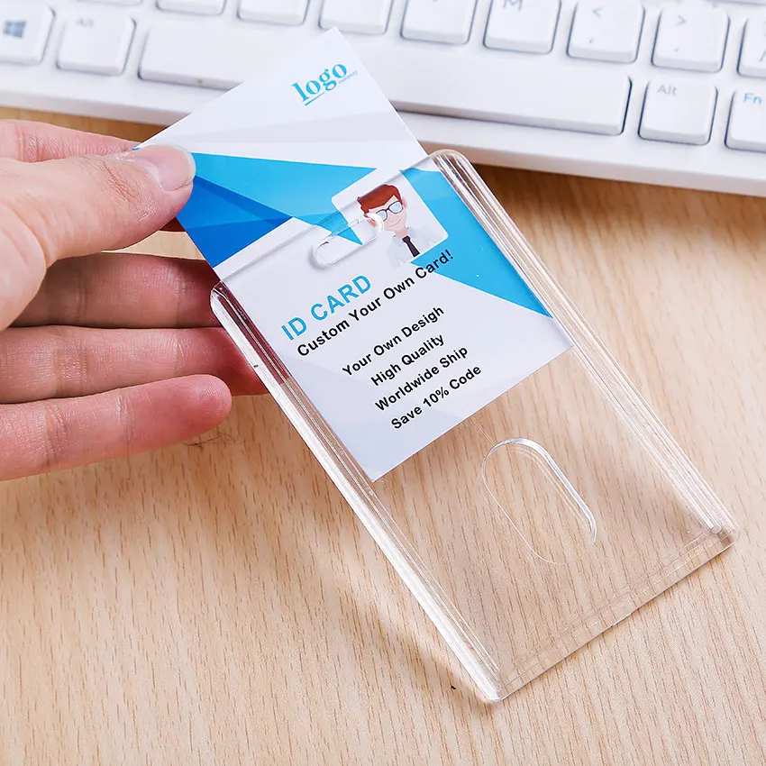 10 Držiteľ ID Card Card Držiteľ priehľadných zamestnancov Držiteľa odznakov bez šnúrky s akrylovou výstavou