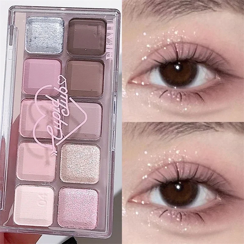 10 farieb matné perlové sivé ružové ružové očné tiene Dlhodobé trblietavé očné tiene hnedé zemité farebné pigmentové doska Kórejský make -up