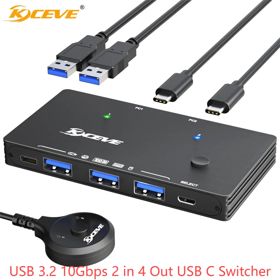 10 Gbps USB 3.2 Switch 2 Computers Zdieľajte 4 zariadenia USB, selektor prepínača USB pre PC Scanner Keyboard Keyboard Webcam