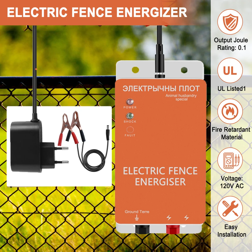 10 km elektronický pulzný plot Energizer 5 míľový ovládač pre zvieratá Psy Pastúre pasienky hydiny 0,3 Joules Electric Shepherd