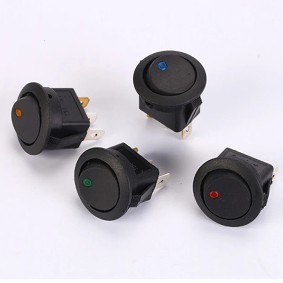 10 ks Mini 12V 24 V CAR 12V/20V 3 PIN ROUND ROCKER DOT DOT LED LED Prepínač LEFGLE prepínač SPST ON/OFF
