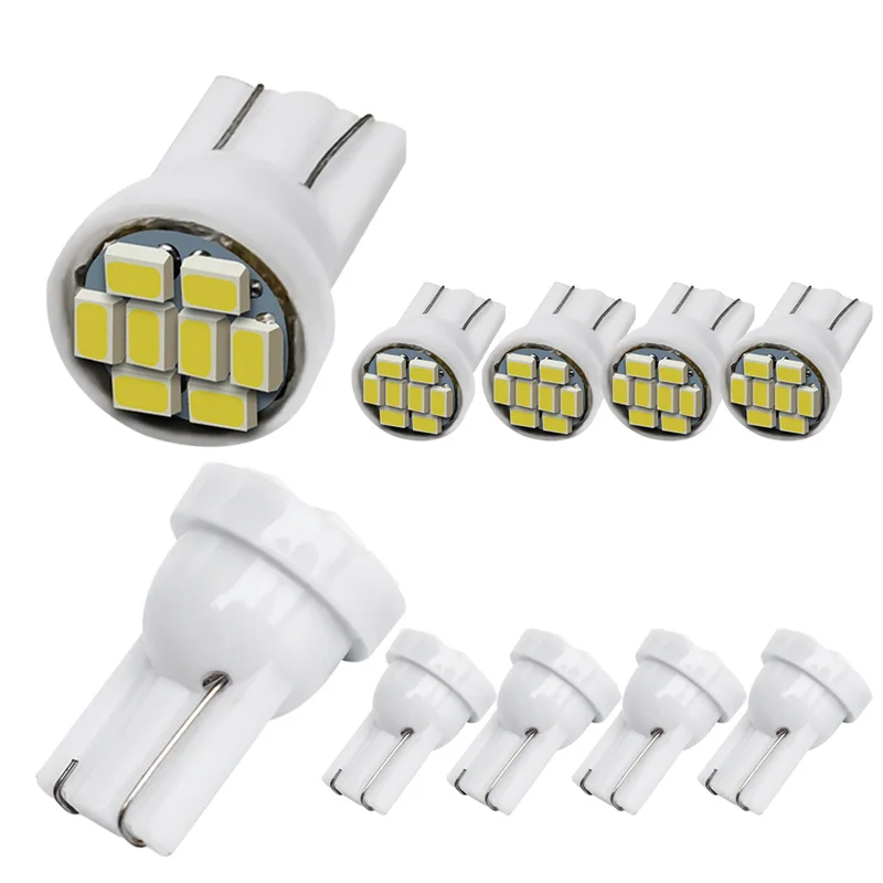 10 ks Mini Small T10 W5W LED žiarovka 12V 1210-8SMD 7000K Biele auto interiér Dome Reading Map Dvere s láskavým dovolením Svetlá poznávacej značky