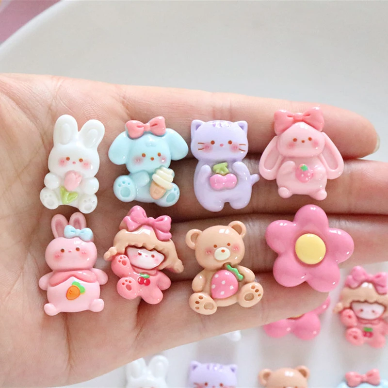 10 ks nové kawaii mini karikatúry Animals Bear, Rabbit, Girl Series Resin Scrapbook DIY šperky voči vlásenke zdobia
