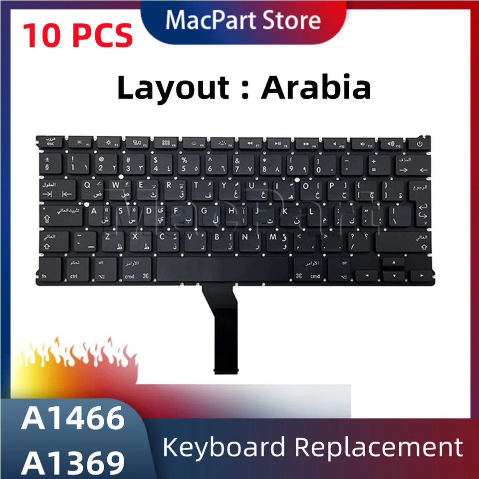 10 ks/nový A1369 A1466 Klávesnica pre Apple MacBook Air 13 '' A1466 A1369 Arábia Arabia Layout Keyboard Namot 2011-2017 Roky