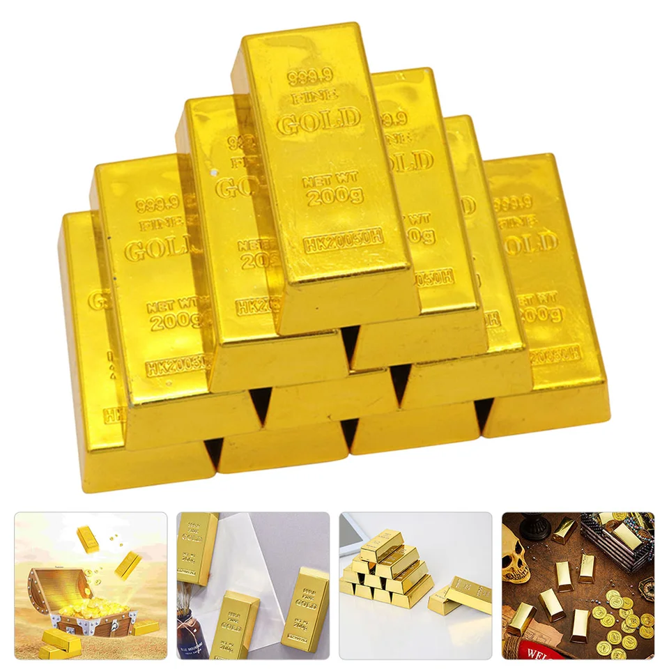 10 ks plastových simulácií zlatý barový herný rekvizity hračky Hray Bullion Hollow Artificial Falošné tehly Decor pre deti