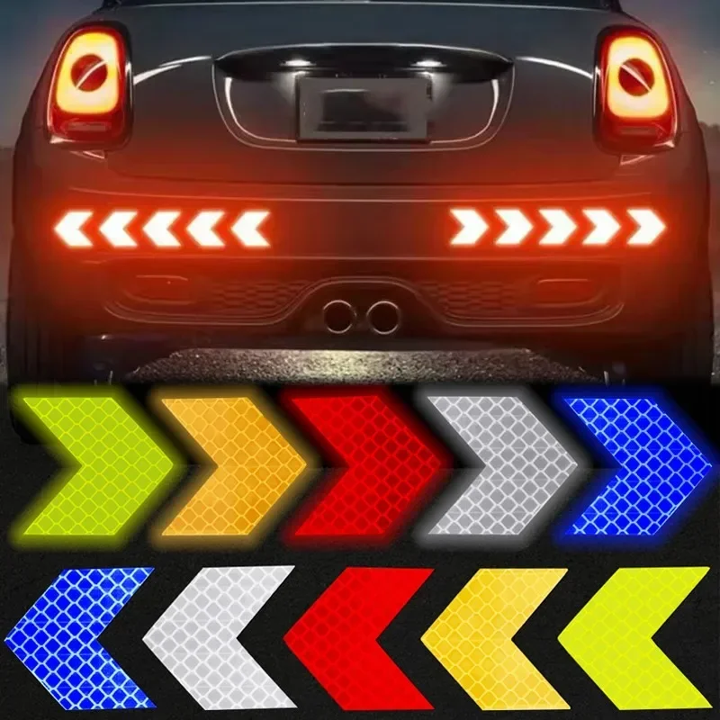10 ks/set nálepky na autá Reflexná šípka Značka páska Výstraha Bezpečnostná nálepka pre nárazník automobilu kmeň reflektor Hazard Tape Styling