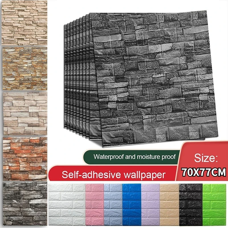 10 ks vlhkosťou Proof Crash Foam Pena tapety Self-spadne Imitácia tehla spálňa 3D nástenné nálepky domov DIY luxusný dekor