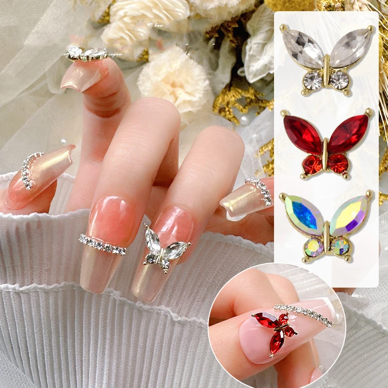 10 kusov zlatý kovový motýľ na nechty kúzlo Super Flash Crystal Shinestone Butterfly Nail Art DEMOCATRATÍVNE DOPRAVY