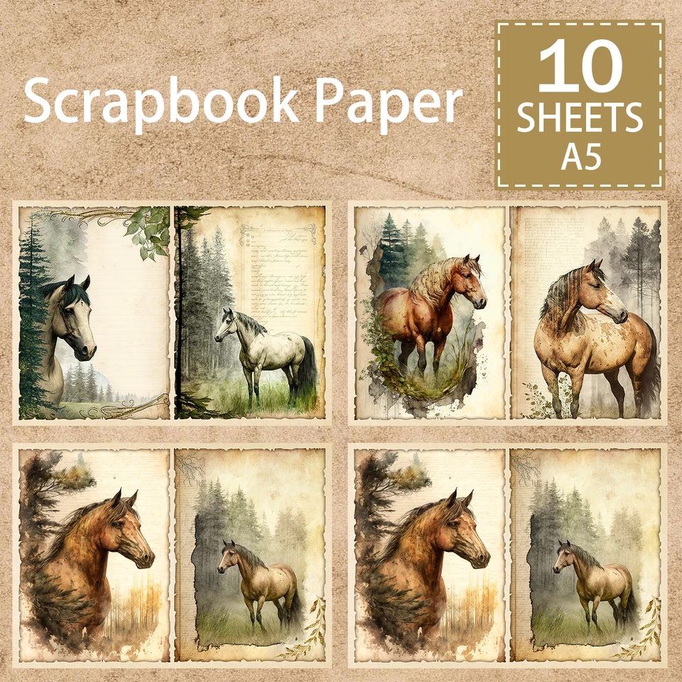 10 listov A5 veľkosti lesných koní pozadia Vintage grunge časopis Planning Scrapbooking