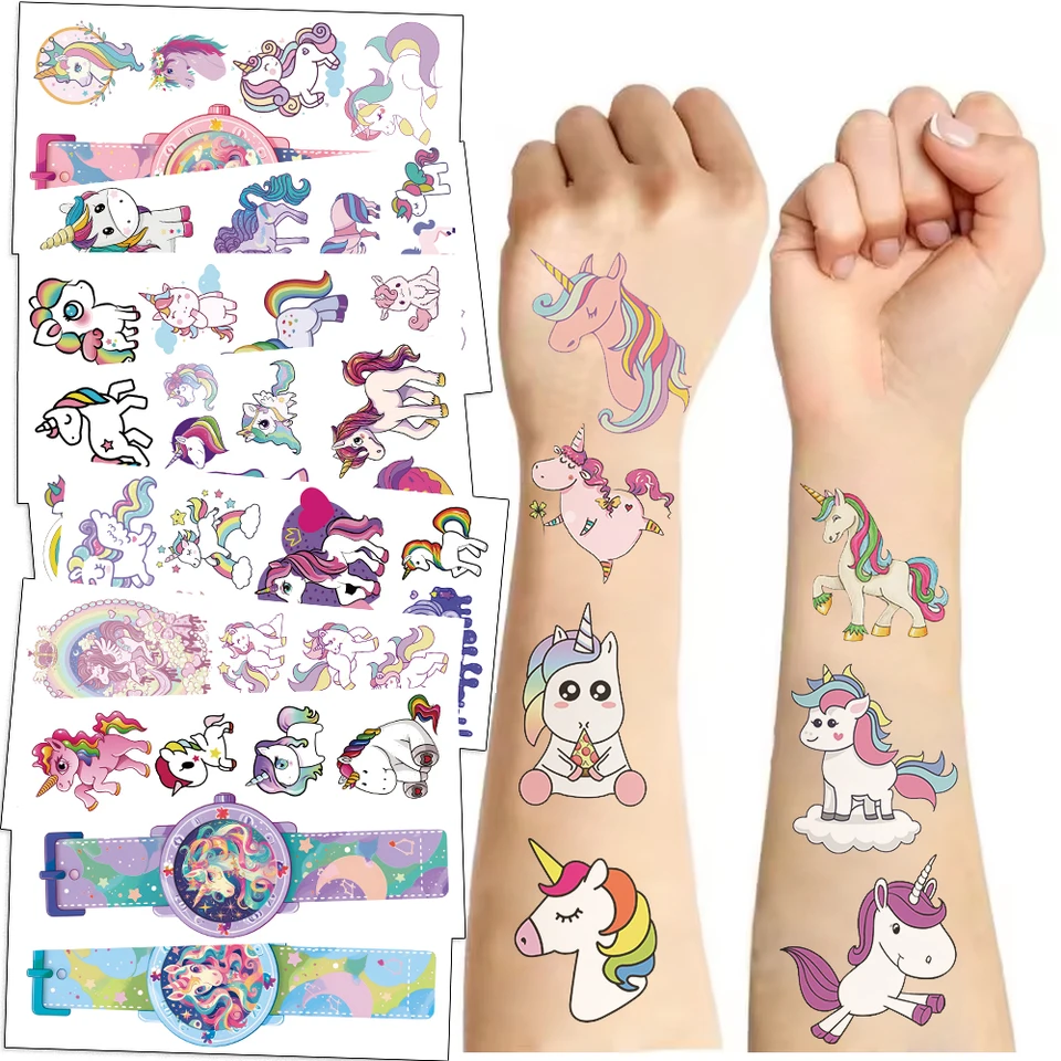 10 listov trblietky jednorožec dočasné tetovacie nálepky pre deti Karikačné dúhové tetovanie roztomilé vodotesné umenie Fake Tatoo Sticker