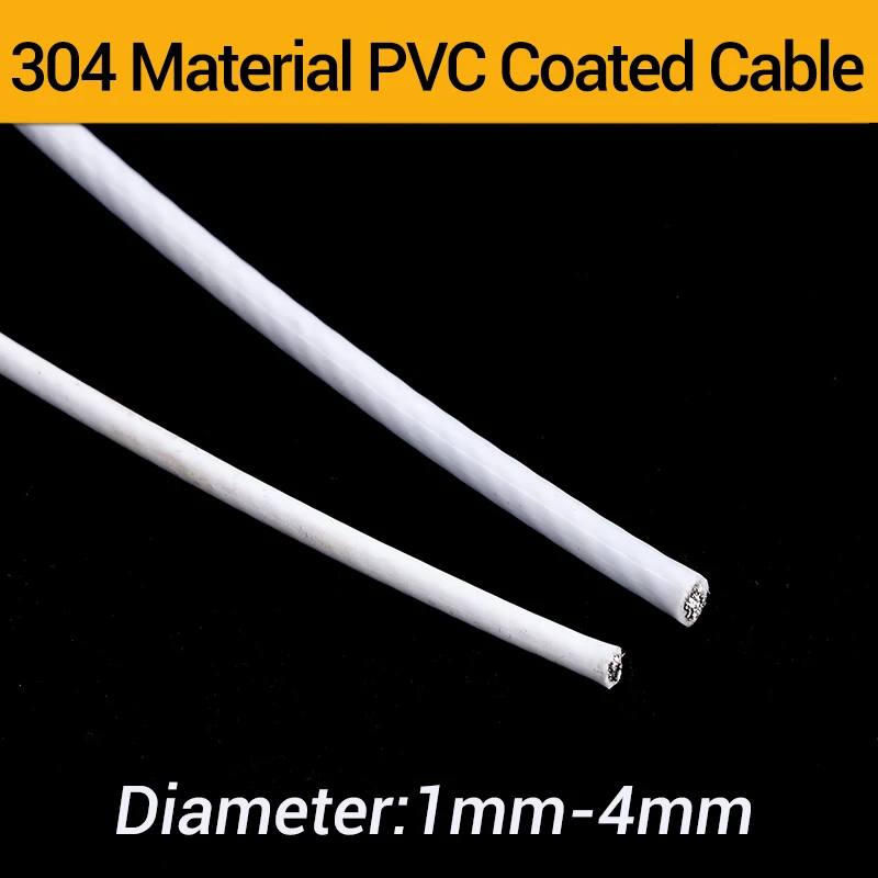 10 metrov 1/1,5/2/3/4 mm s priemerom bieleho PVC Flexibilné flexibilné z nehrdzavejúcej oceľovej káblovej šnúry