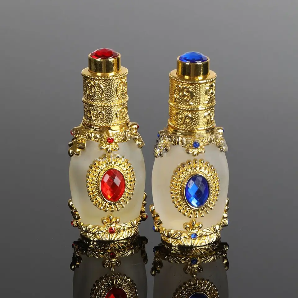10 ml kozmetické mlieko fľaša arabský zlatý krištáľový diamant vložené lisované hlava doplňujúca fľaša fľaše éterický olej kvapkadla