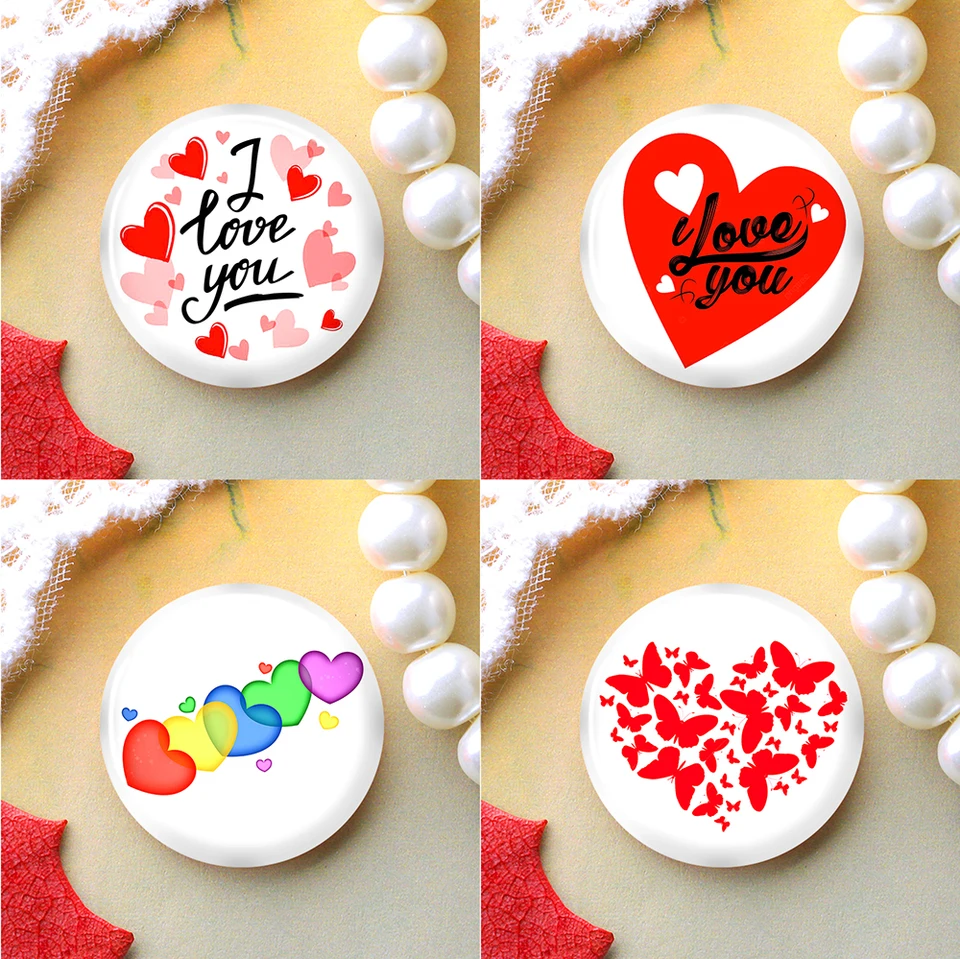 10 mm 12 mm 25 mm 14 mm 16 mm 18 mm 20 mm sklenené sklo Cabochons Round Cameo Set Ručné nastavenia Stone Snap Lovely Heart Yug998