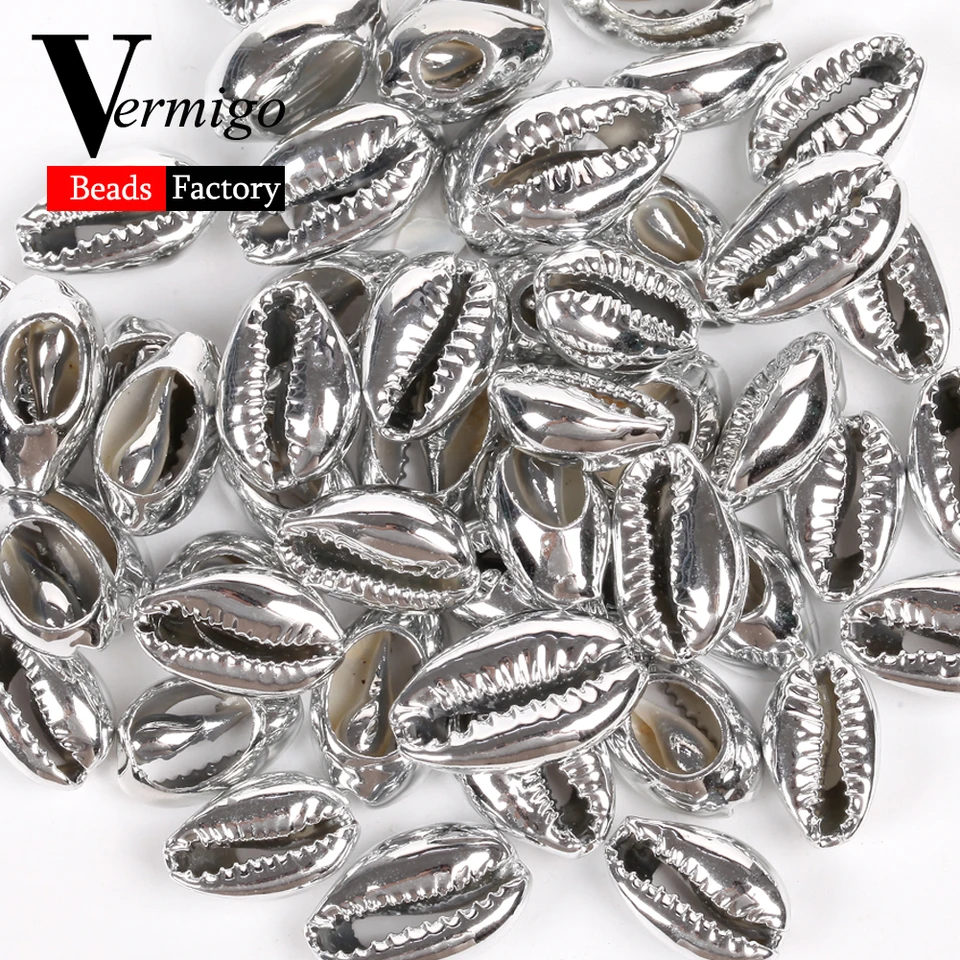 10 mm-20 mm prírodné strieborné mušle korálky Cowrie Conch Persent pre šperky na výrobu DIY plážový náramok náhrdelník
