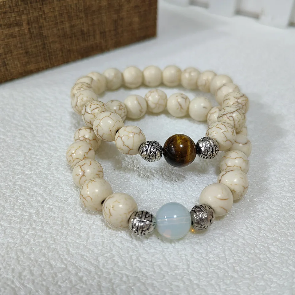 10 mm láva kameň biely mramor tigr's-eye korálky ženské mužské kúzlo nové móda Howlite korálkový náramok pre ženy