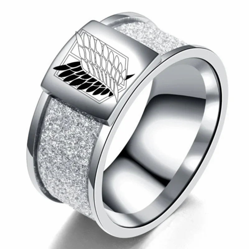 10 mm útok na Titan Black Sliver z nehrdzavejúcej ocele Ring Wings of Liberty Flag Rings prsteň pre mužov Ženy Šperky anime fanúšikovia
