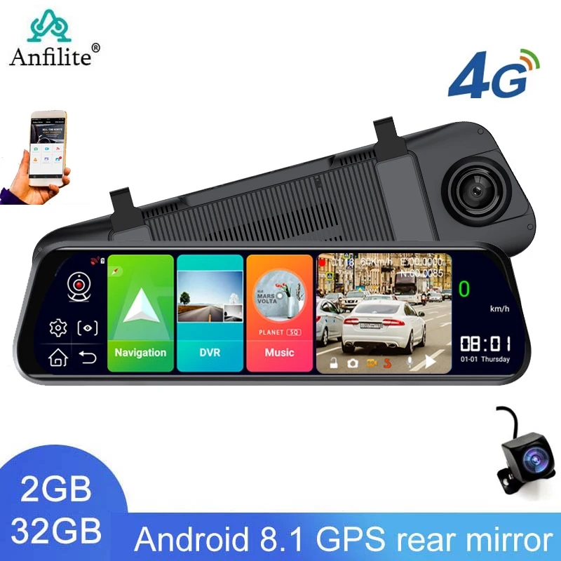 10 -palcový automobil DVR GPS Dash doska ADAS 4G WiFi Bluetooth Navigation Dual šošovky Video Recorder Mirror 24H parkovací monitor