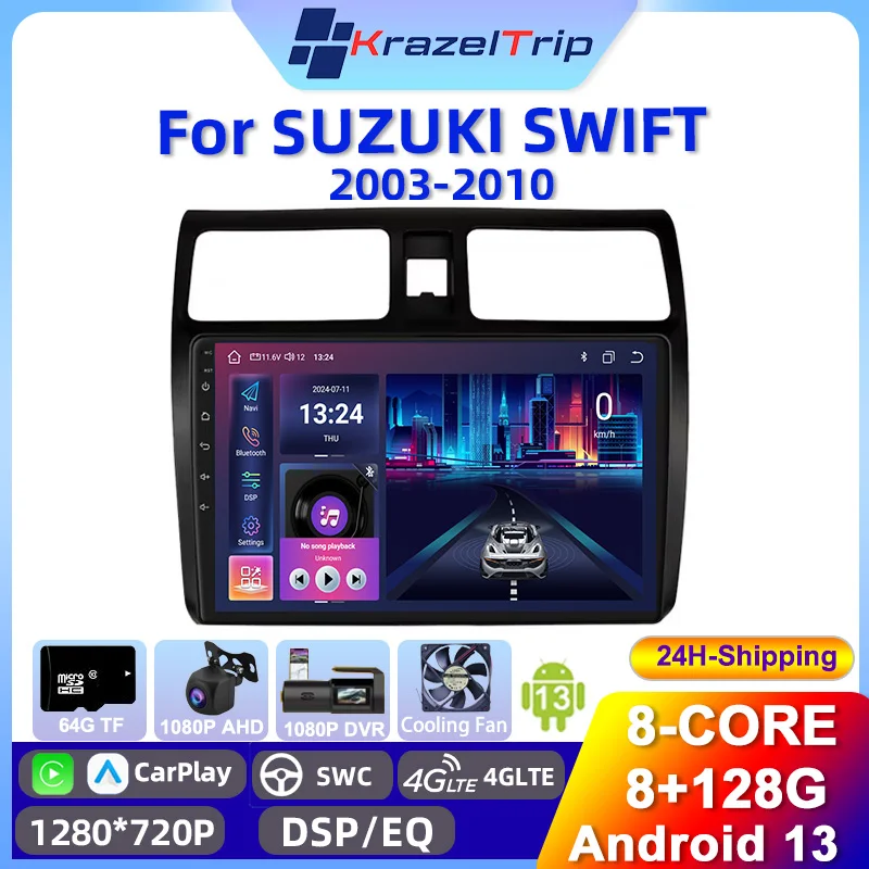 10-palcový multimediálny hráč Android 12 Aut Radio pre Suzuki Swift 2003-2010 obrazovka s rámom CarPlay Autoradio Stereo GPS SWC EQ