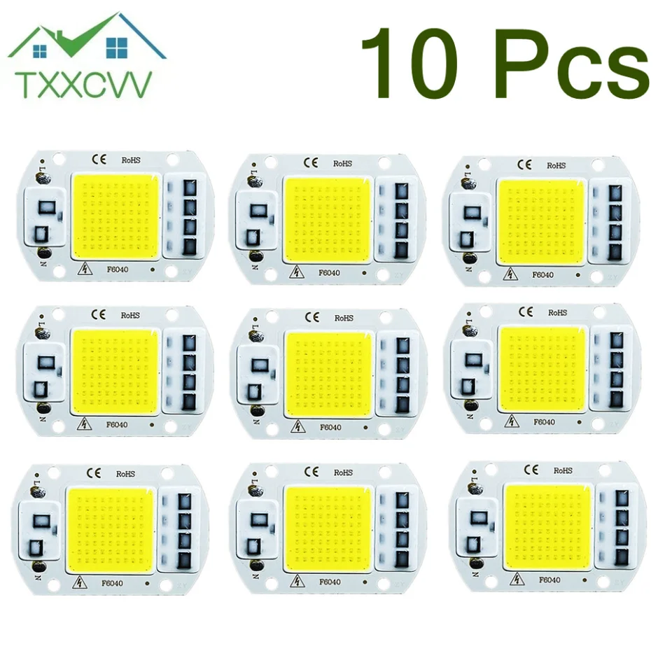 10 počítačov LED COB Chip 220V LED čip 20W 30W 50W Nie je potrebné inteligentné čipky DIODE SMART IC DIODE LEADS pre povodňové svetlo reflektor DIY osvetlenie