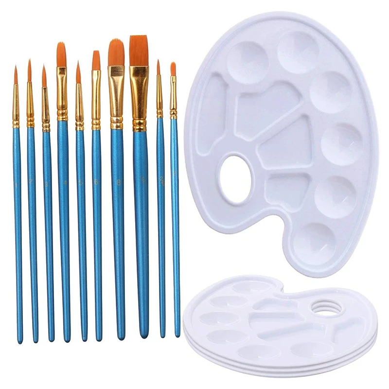 10 počítačov Paint Brushes Watercolor Brushes Art Paint Brush Set a 4 ks maliarske palety pre deti a dospelých, aby sa vytvorili bledé umelecké farby