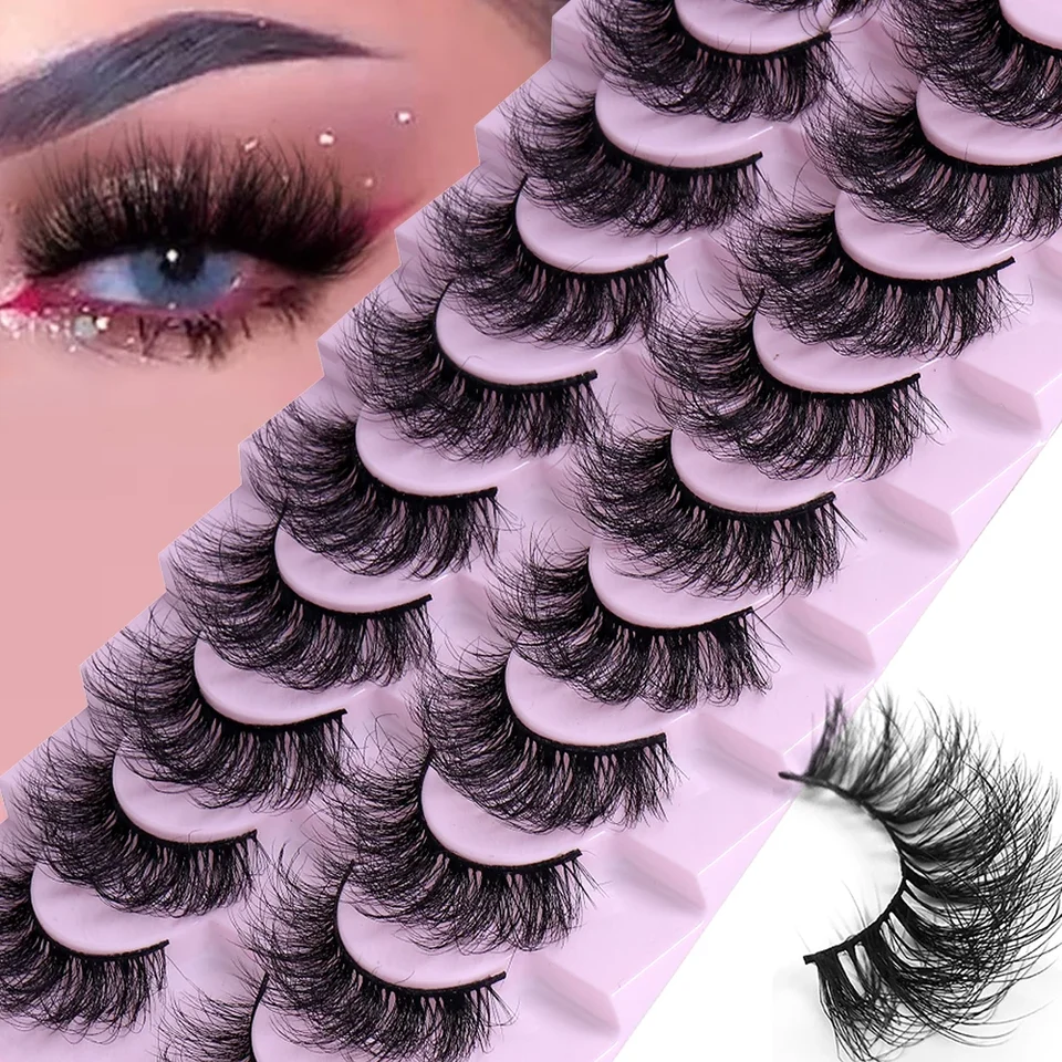 10 párov 3D falošné riasy Dramatické objemové hrubé riasy Fluffy prírodné falošné mihalnice hrubé dramatické mihalnice