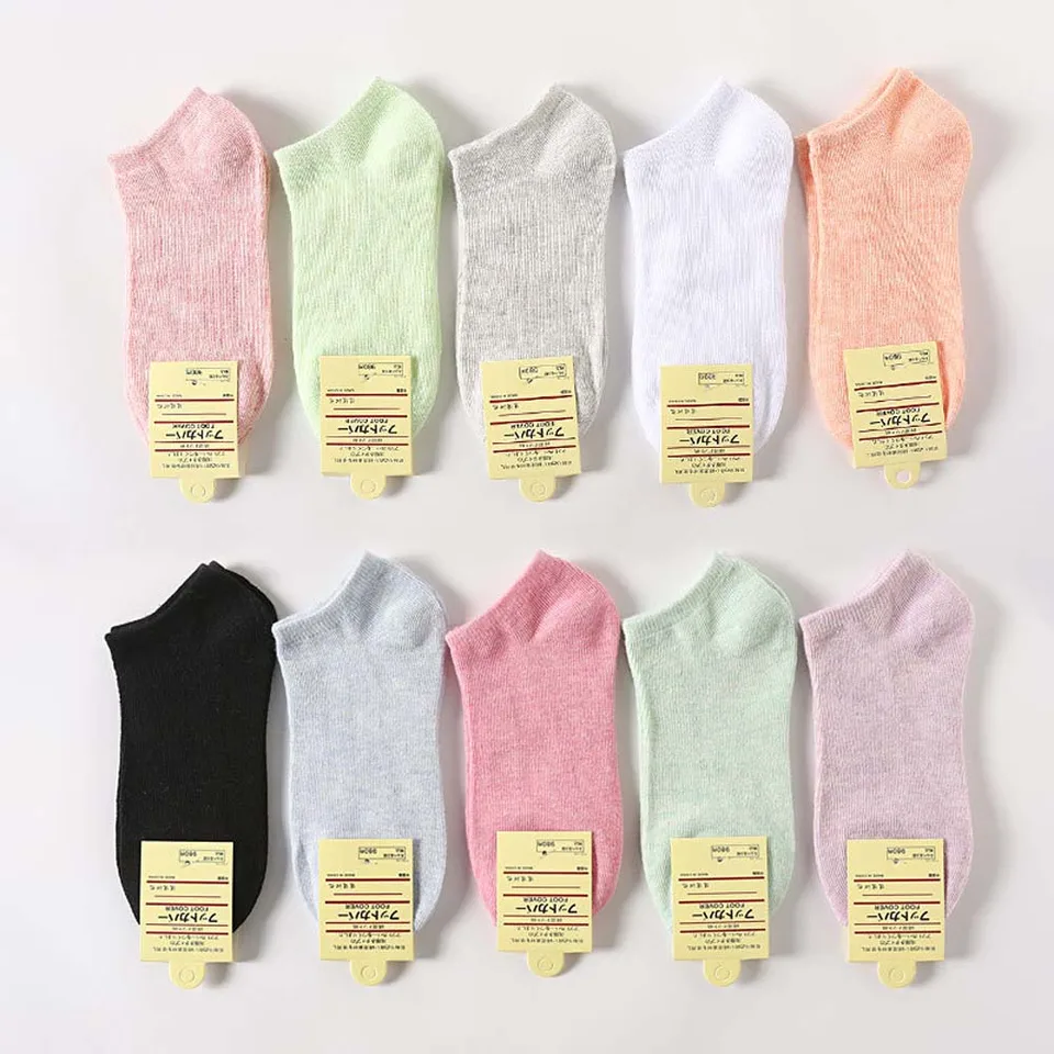 10 párov bavlnené ženy Krátke ponožky súprava Hosiery Anti sklz Slip Mass Color Boat ponožky Pot Absorpcia biela čierna samica členkových ponožiek