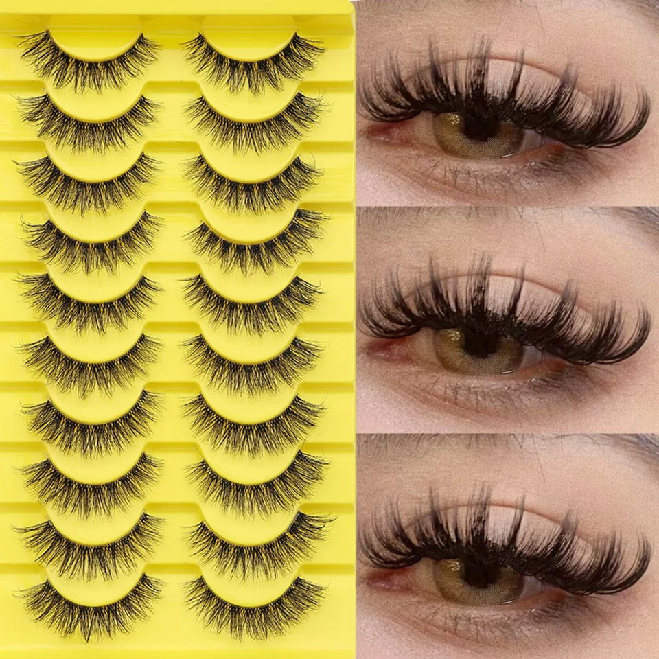 10 párov hypoalergénny DD Curl Slovanský objem falošných rias - hrubý, plný pás s veľkou 3D krivkou pre dramatický očný make -up