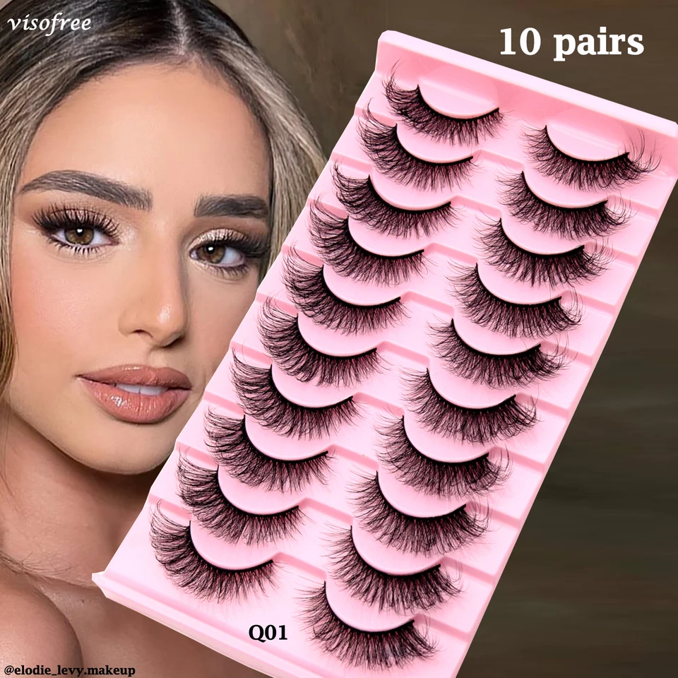 10 párov mihalnice Prírodné dlhé 3D Mink Rifes Fluffy Volume Mink Mink Falošné mihalnice Cruelty Cruelty Free Wispy Lashes make -up cilios Q01