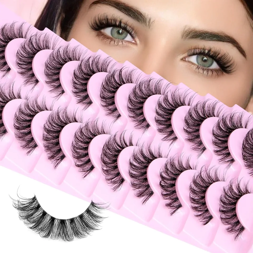 10 párov Prírodné mihalnice nadýchané riasy D Curl mihalnice 3D objem múdry False Lashes prúžky číry pásik riasy balenie