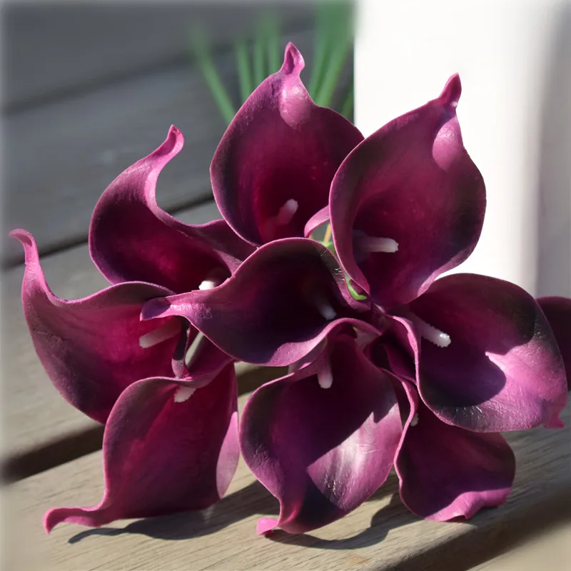 10 Real Touch DK Purple Calla ľalie, svadobné svadobné kytice, domáca dekorácia, vrcholy, korzet, umelé kvety Boutonniere