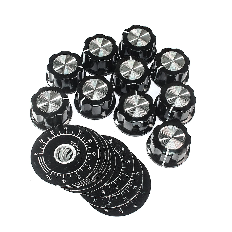 10 Sada súpravy Potentiometer Knob MF-A03 Dial gombík + MF-A03 Bakelite Gomb s digitálnym škál
