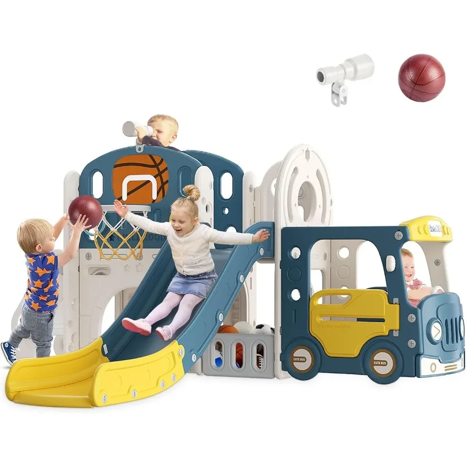 10 v 1 posúvač batoľa, detská šmýkačka pre batoľatá Age1+, vnútorné vonkajšie posúvacie batoľa batoľa Playset pre batoľaté ihrisko Blue Yellowplayhouse