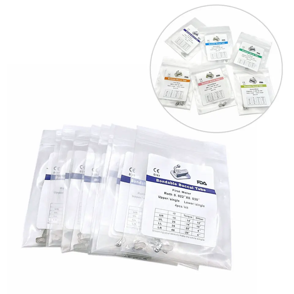 10 vreciek Ortodontické zubné bukálne trubice viazané Roth/MBT/Edgewise 0,022 1./2. zubné materiály
