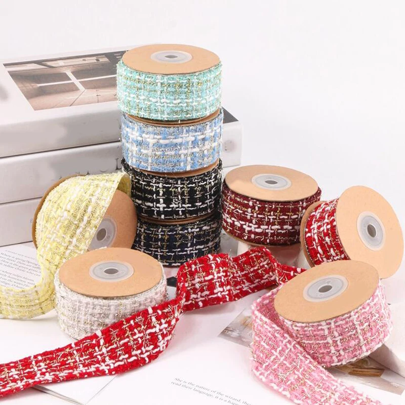 10 yardov 38 mm Zlaté vlákno Plaid Plaid PACHYNEMA pletené pásky vlasy DIY remeslá ručne vyrábané príslušenstvo šijacie potreby