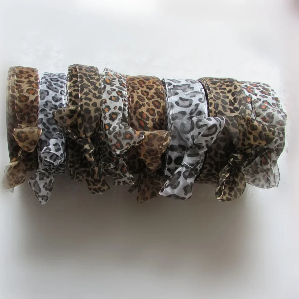 10 yardov leopard tlač saténového okraja číry organza DIY Bowknot Crafts 25 mm-40 mm