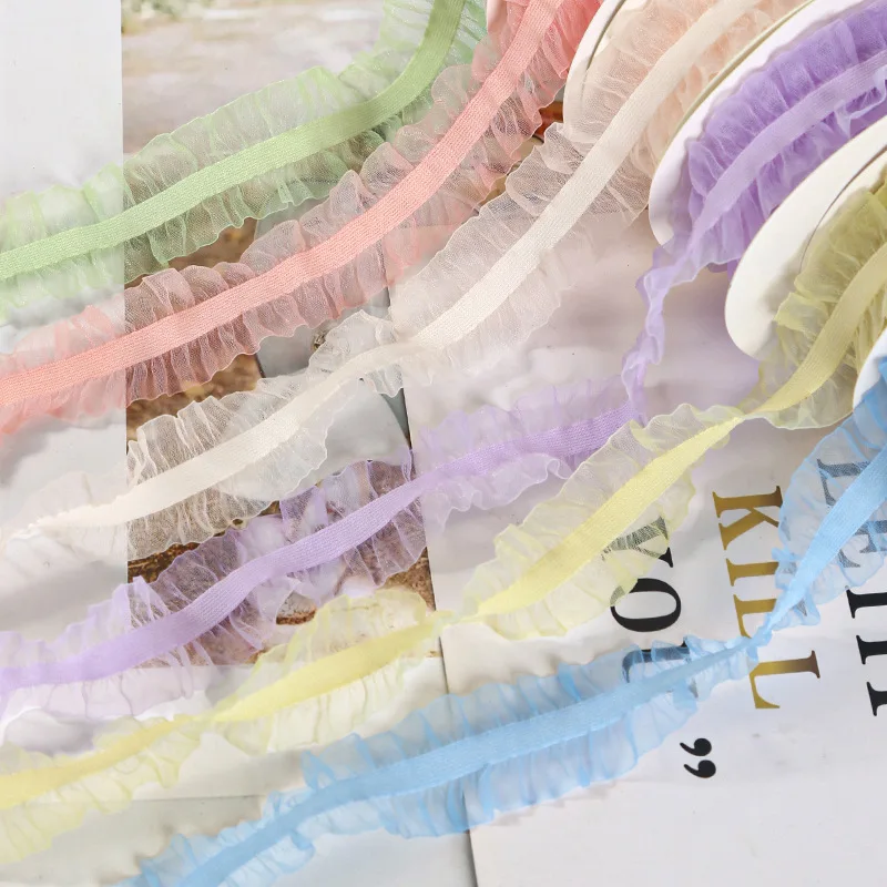 10 yardov skladané strihové čipky Trimy Ribbons Ruffled Elastic Band Baby Hairband Belt Shoes Decovery Tapes DIY Craft Supplies