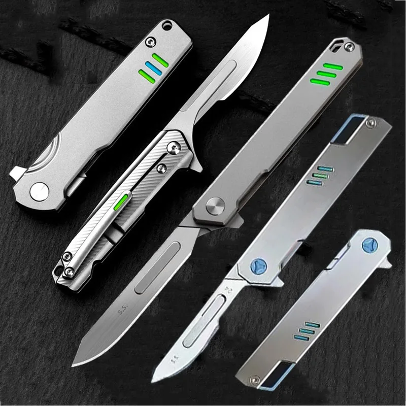 10 štýlov CNC Titanium Quick Open Scalpel EDC Pocket Skladacie nôž vymeniteľné čepele self-Defense Camping Hunting prežitie Nástroj