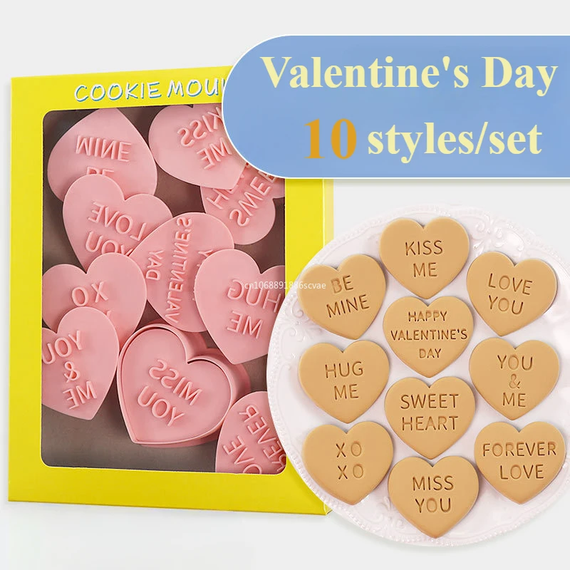 10 štýlov Valentínsky deň námrazy Biscuit Fold Set Love 3D Plastový tvar srdca Fondant Cake Party Dekorator pečenie náradie kuchyňa