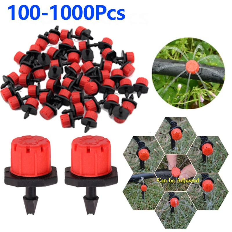 100-1 000 pcs Barb červené nastaviteľné trysky záhradné zalievanie zavlažovanie postrekovateľný emitor 0-70L/h pre skleník na dvore