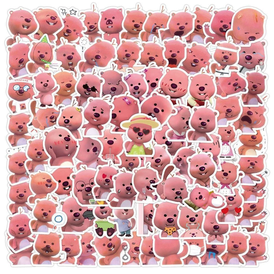 100/120ks Kórejská karikatúra Little Beaver Loopy Stickers Cute Emoticon Pack Stickers NAPOHOP VODNÉ SKPELO