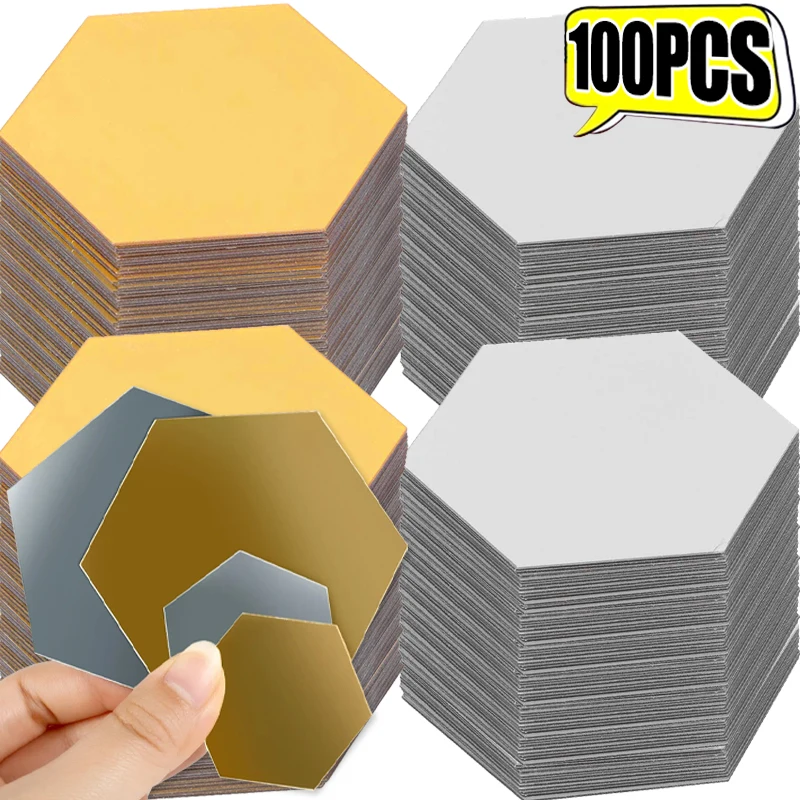 100/1ks 3d šesťuholníkové zrkadlové nálepky na nástenné nálepky Self Adhesive Art Obývacia izba Kúpeľňa Domáce pozadie akrylové dekorácie nálepky