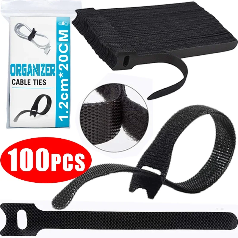 100-1pcs káblové kravaty organizátor farebný opakovane použiteľný kábel Nylon Hook and Loop Wire Wrap Bundle Bundle Bundle Správa káblov